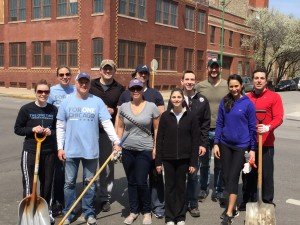 Bob Aiken, Vice President of Neighbors of West Loop, with volunteers from NoWL and Neighbors of River West on Saturday, April 18.