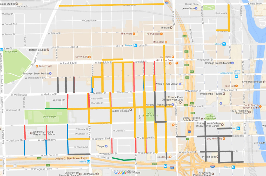 Proposed West Loop Permit Parking Program Routes (community-suggested additions in gold)
